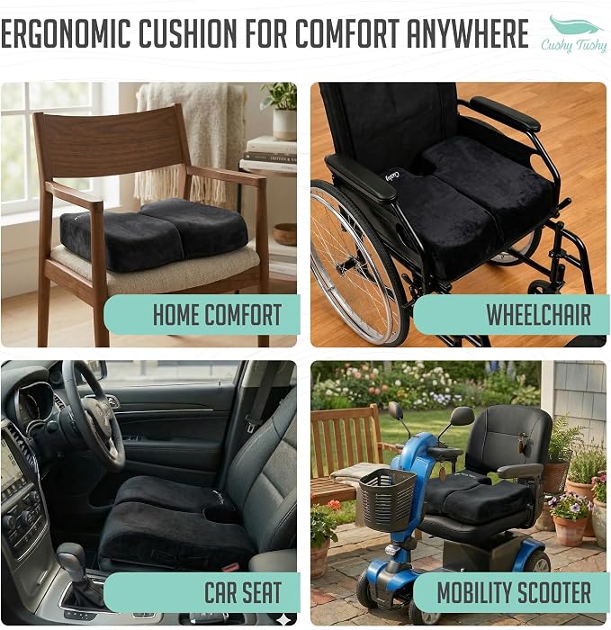 Cushy Tushy Premium Foldable Wheelchair Cushion - for Relief of Lower Back, Sciatic, Butt and Tailbone Pain - for Home & Office Use, Perfect for Travel or Driving - Black Coccyx Seat Cushion - Image 7