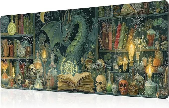 Dark Dragon Mouse Pad Desk Mat XL Extended Large Gaming Desk Pad Mousepad, Mysterious Library Computer Laptop Keyboard and Mouse Mat, Desktop Protector Mat for Office and Home 31.5x11.8 in by Unknown
