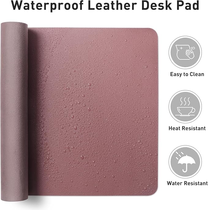 Aothia Faux Leather Desk Mat - Non-Slip PU Leather Desk Blotter, Waterproof Writing Surface, Large Desk Pad for Office & Home (Dark Pink, 55" x 17") - Image 7