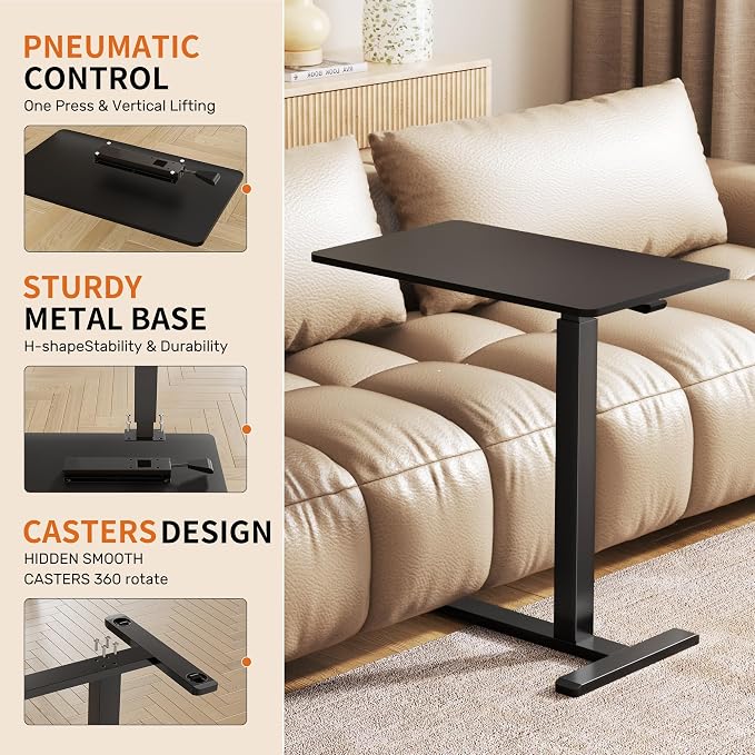 CROWNFURN Overbed Bedside Table with Hidden Casters,Adjustable Hospital & Home Use Bed Table, Rolling Laptop Table, Mobile Standing Desk,Black - Image 5