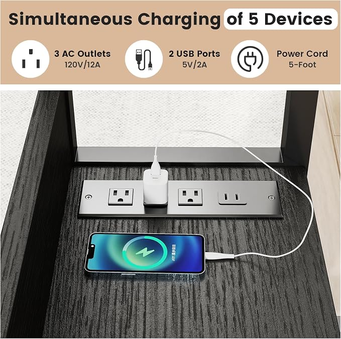 Hadulcet Adjustable C Table with Charging Station, Tiltable Desk C Shaped End Table for Couch, Over Bed Stand with Wheels Adjustable Height, Hospital Table Laptop Stand Drawing Desk, Black - Image 5