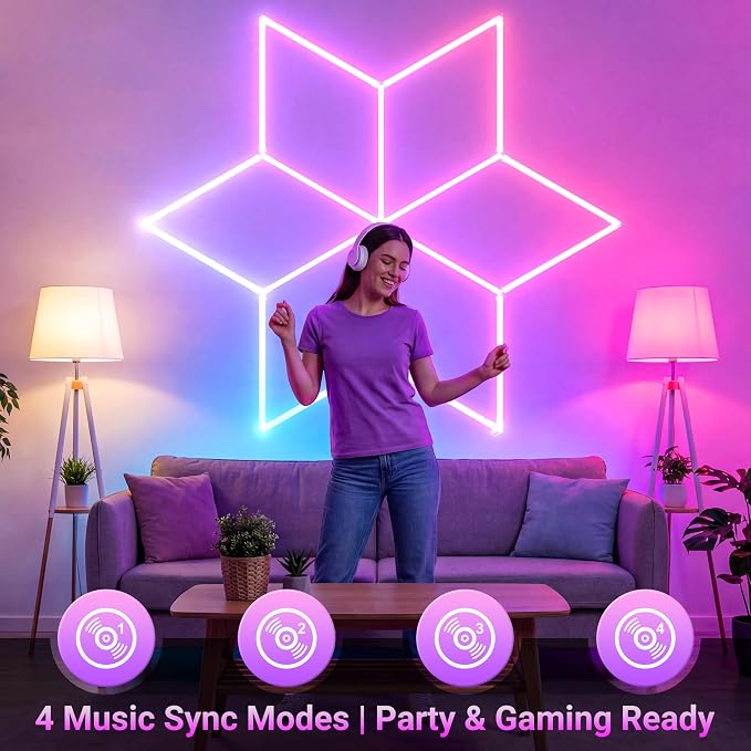 RGB Hexagon Lights - Music Sync Mode Hexagon Lights with App & Remote Control, RGB Light for Gaming Room, Workshop, Gym, Club, Bar, Parties Decoration - Image 4