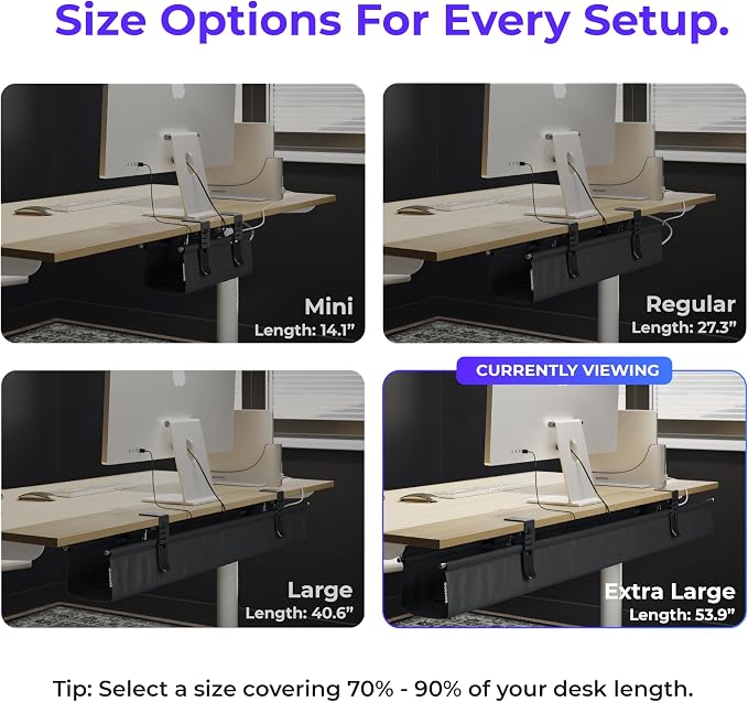 Ascrono Original No Drill Under Desk Cable Management Tray 53.9" - Premium Black Fabric Cable Management Under Desk - Clamp/Screw Mount Cord Organizer - Supports Upto 66lbs - Extra Large - Image 4