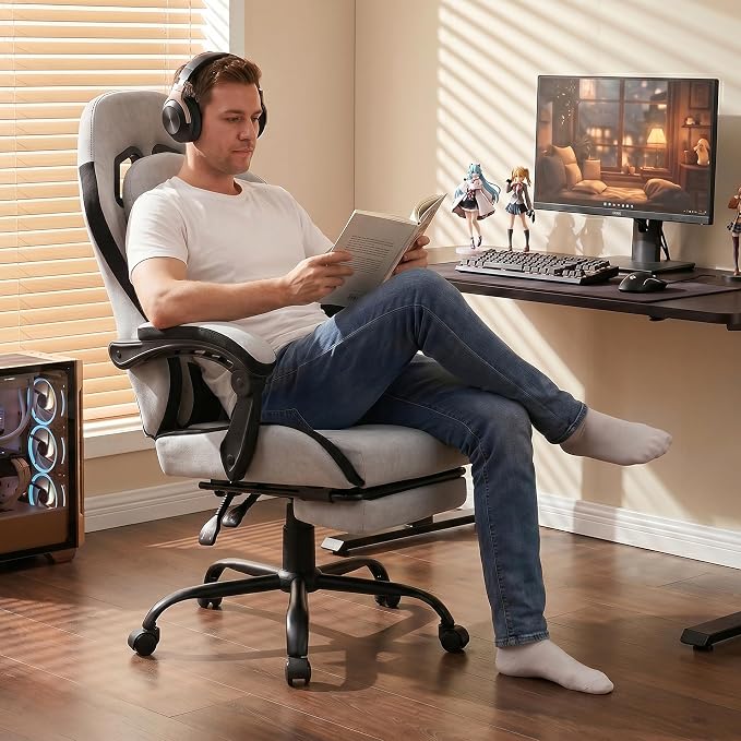 Shintenchi Gaming Chair, Ergonomic Office Chair with Footrest, Lumbar Support and Linkage Armrests, Swive Home Video Game Chairs for Adults, Gray - Image 7
