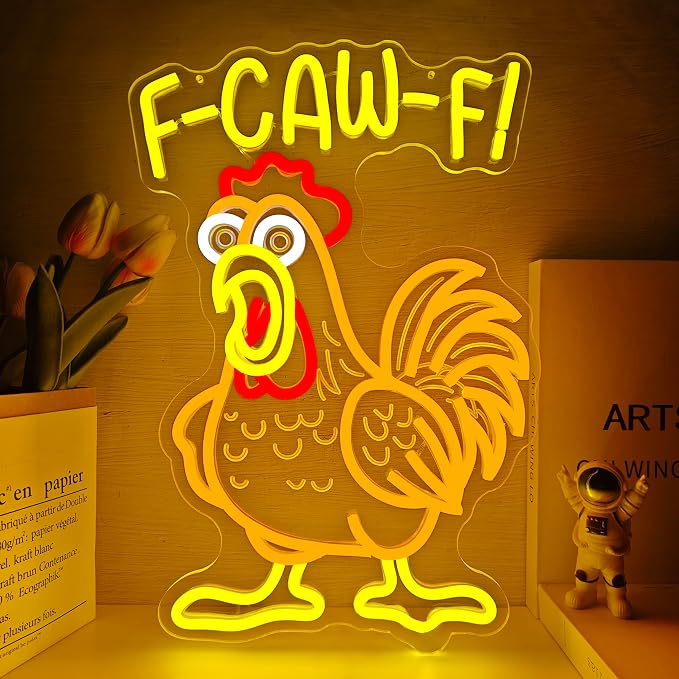 F-Caw-F Neon Sign Dimmable F Caw F Funny Chicken Led Signs Screaming Rooster Light Up Sign FcawF Neon Lights for Wall Decor Gag Chicken Gifts for Men Women by hhuohuona