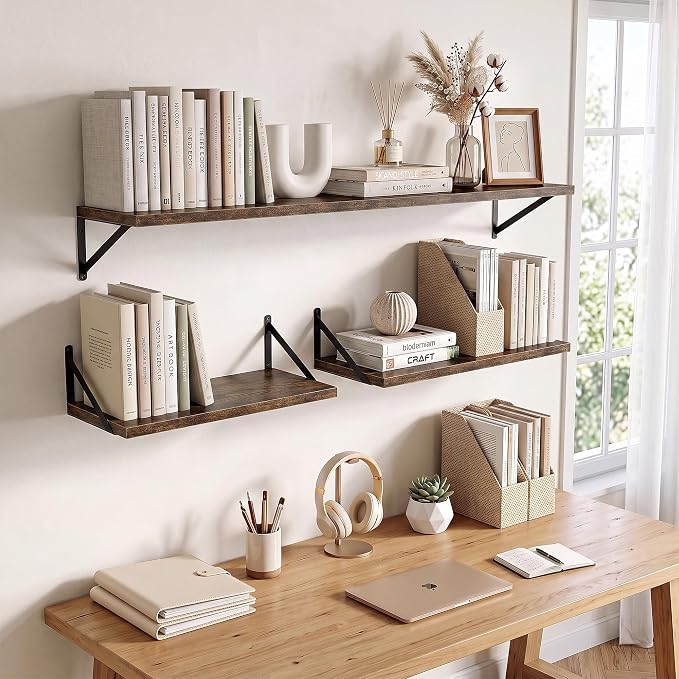 Axeman Deep Floating Shelves, 18'' x 12'' Brown Wall Shelves Set of 2 - Image 2