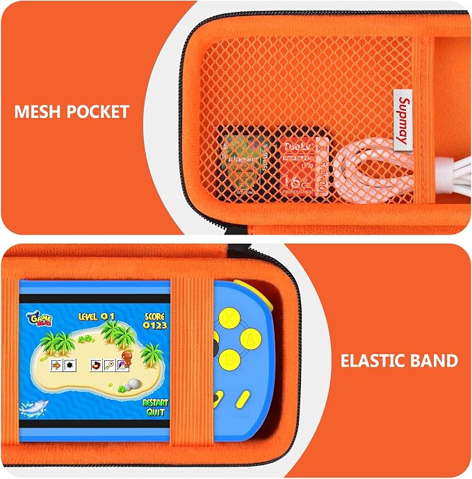 Supmay Carrying Case Compatible with CCTU / TEBIYOU Kids Handheld Games Preloaded 218 Retro Video Games, Portable Gaming Electronic Toys Storage Holder Travel Bag with Mesh Pocket for USB Cable,Orange - Image 4