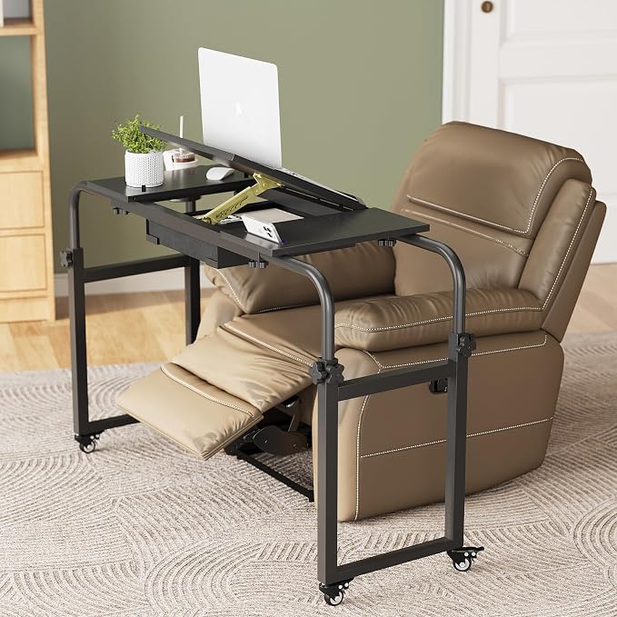 GiftGo Overbed Table with Wheels Rolling Laptop Desk Cart Over Recliner Wheelchair Table Adjustable for Hospital and Home Use Over The Bed Table with Storage Drawer and Cup Holder (Black) - Image 5