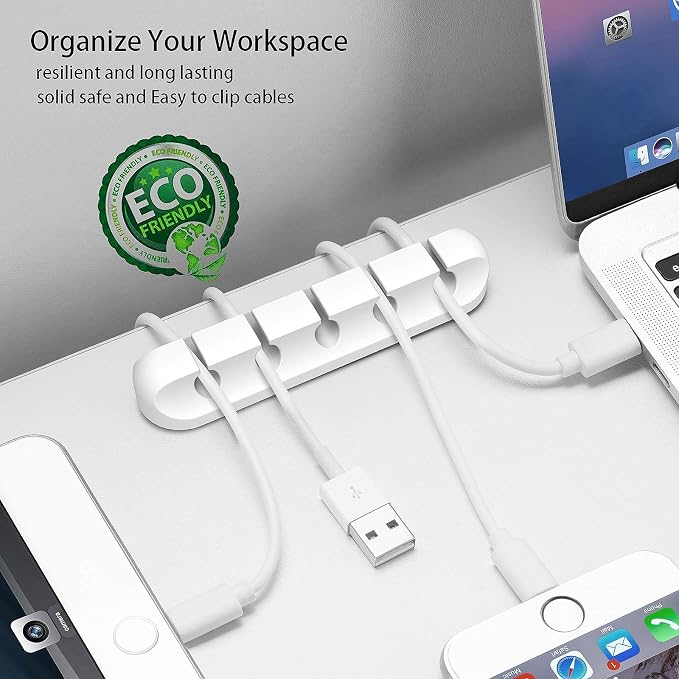 TviewSmart Cord Organizer for Desk, 5 Pack Cord Holders, Cable Clips, White - Image 7