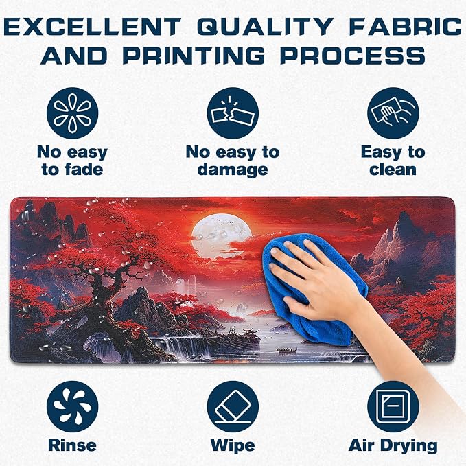 Mouse Pad Gaming - Desk Mat for Keyboard and Mouse - Japanese Red Cherry Blossoms Large Mouse Pads for Desk, Anime Gaming Mousepad (31.5" X 11.8") with Non-Slip Base for Game, Office and Home - Image 3