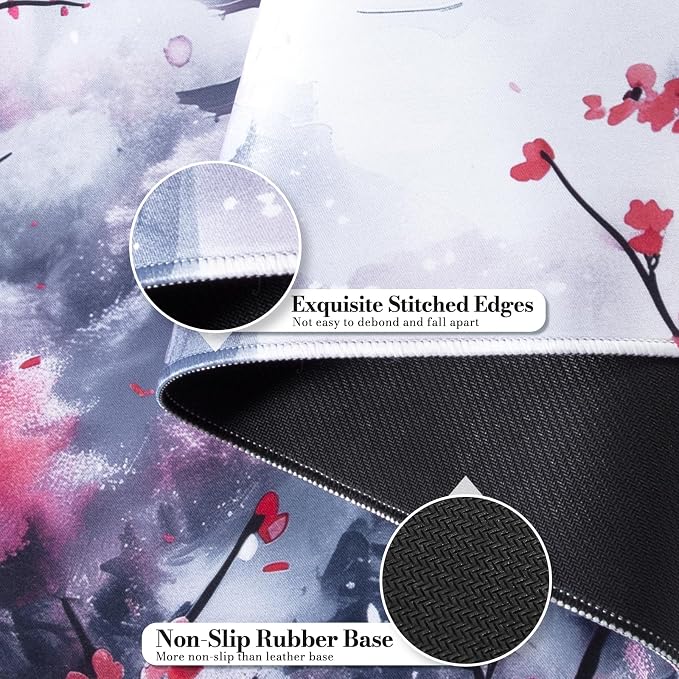 iCasso Desk Protector Mat Large Japanese Mouse Pad,Sakura | Stable Rubber Base Mousepad with Stitched Edges, Keyboard Mouse Mat Desk Pad for Work, Office, Home - Image 5