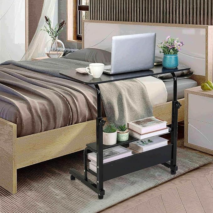 Adjustable Height Mobile Computer Desk with Wheels Black 31.5x15.7 Inch - Image 6