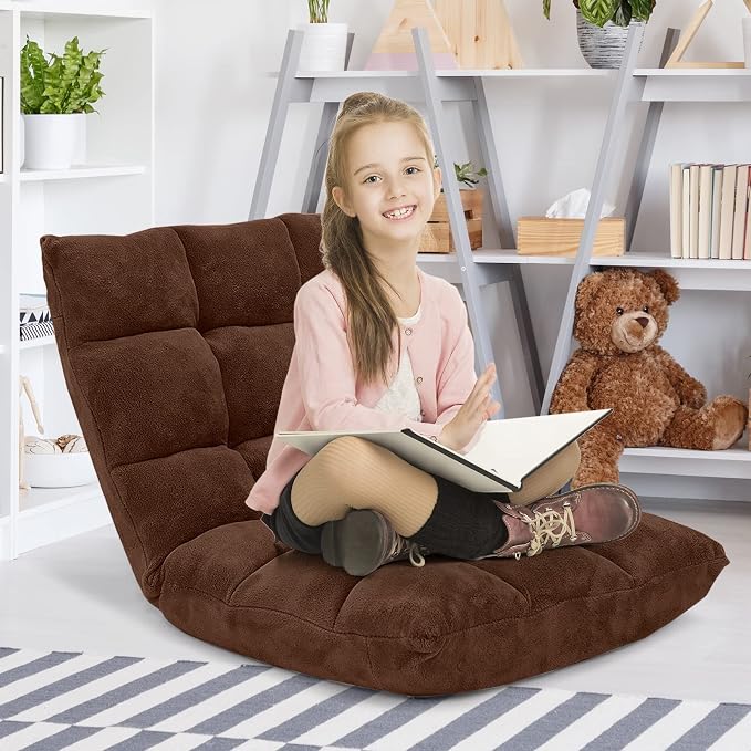 GIANTEX Floor Chairs for Adults, Floor Gaming Chair w/Back Support (Coffee) | Coral Velvet, 14 Adjustable Position, Thick Sponge Padding, Floor Seating Lounge for Reading, Watching TV, Meditation - Image 9