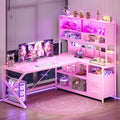 SEDETA L Shaped Gaming Desk with Storage Shelves, 2 Drawer, LED Light by SEDETA