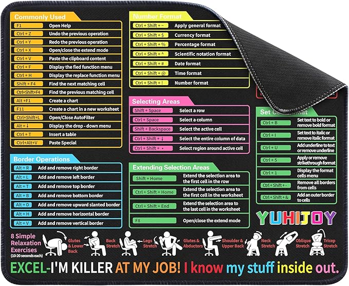 Excel Cheat Sheet Desk Pad - Excel Cheat Sheet Desk Mat - Mouse Pads, Non-Slip Base Portable Mousepad Suitable Ideal for Office, Gaming (11.8" x 9.84") by Unknown