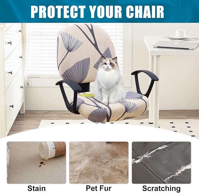 Smiry Stretch Printed Office Computer Desk Chair Covers for Seat & Backrest | Stretch Fit, Soft Fabric Universal Washable Removable, Anti-Dust Rotating Chair Slipcovers Protector - Image 8