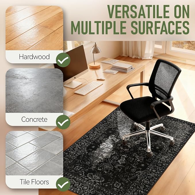 Office Chair Mat for Hardwood Floor, 36"x48" Desk Chair Mat for Home Office, Non-Slip Under Desk Mat for Rolling Chair,Washable Chair Rugs for Gaming Chairs-Black - Image 6