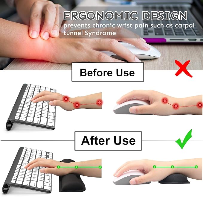 iFine Upgrade Enlarged Memory Foam Set Keyboard Ergonomic Mouse Wrist Rest Pad and Gel Cushion Support for Computer, Laptop, Mac in School, Office or Home, Gaming- for Stress-Free Typing (Black) - Image 4