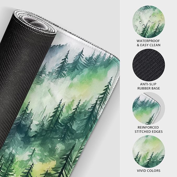 Misty Forest Mountain Gaming Mouse Pad Desk Mat 31.5"x15.7" | Extended Mousepad, Non-Slip Rubber Base , Stitched Edges, for Computer/Laptop/Office/Home - Image 6