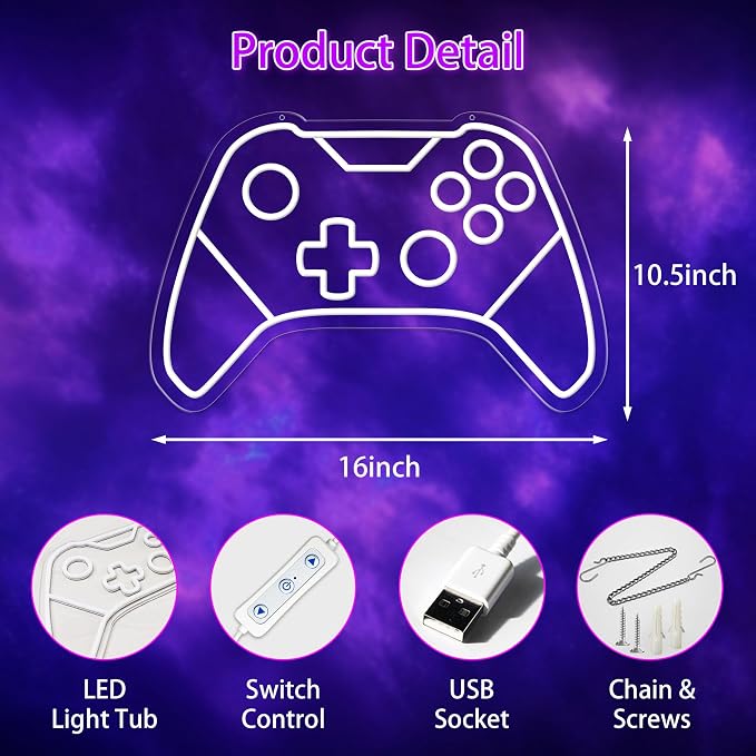 Gamer Neon Sign, Gaming Neon Sign for Gamer Room Decor, Gaming Lights for Wall Decor, Boys Bedroom and Video Game Room, USB Powered Adjust Brightness Gaming Led Sign, Gamer Gifts for Kid, Teen, Boy - Image 7