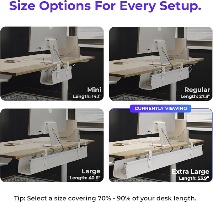 Ascrono Original No Drill Under Desk Cable Management Tray 53.9" - Premium White Fabric Cable Management Under Desk - Clamp/Screw Mount Cord Organizer - Supports Upto 66lbs - Extra Large - Image 4