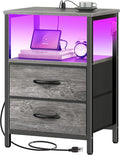 Huuger Night Stand with Charger Station and LED Lights, 2 Drawer Nightstand by Huuger