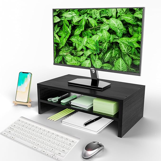 Simple Trending 2-Tier Monitor Stand Riser, Desk Storage Organizer, Black | Wood Desktop Stand for PC/TV, Laptop & Printer Stand, Premium MDF Material, Anti-Slip Pads, Waterproof, 16"W x 9"D x 5.5"H - Image 5