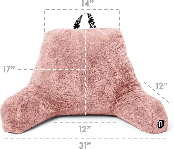 Nestl Fur Reading Pillow with Laptop Lap Desk, Stylish Back Pillow for Sitting Up, Lap Desk with Reading Pillows for Sitting in Bed Adult & Kids, Faux Fur Chair Pillow with Arms - Peach Beige - Image 3