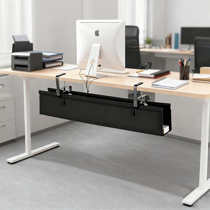 Oxford Cloth Under Desk Cable Management Tray,No-Drill 36" Desk Cable Management Organizer with Clip/Screw Installation,Fabric Cable Management for Home,Office & Gaming Computer(Black) - Image 6