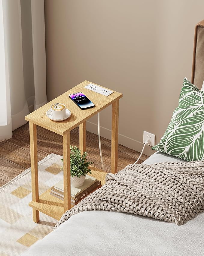 TUTOTAK Narrow Side Table, 2-Tier Small End Table with Charging Station - Image 3