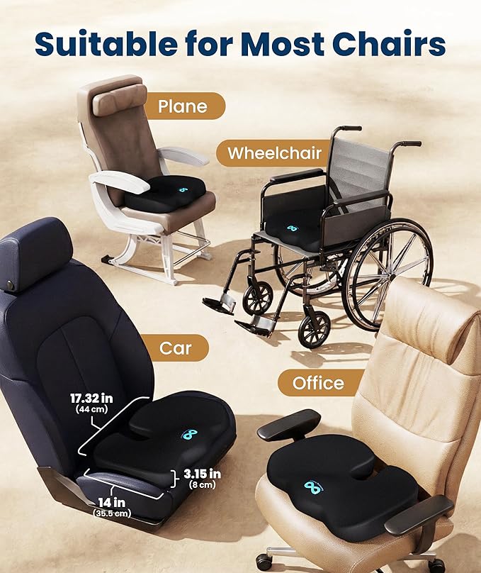 Everlasting Comfort Doctor Recommended Memory Foam Seat Cushion for Office Chairs & Car - Ergonomic Office Desk Accessories - Cushions for Tailbone Pain Relief, Sciatica (Black Airflow, Large) - Image 6
