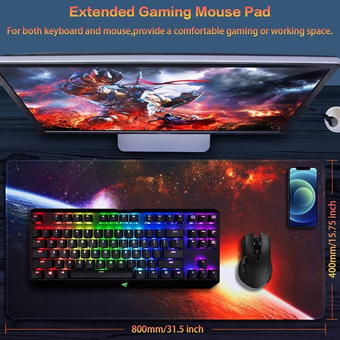 Canjoy Gaming Mouse Pad, 31.5x15.7in Large Mouse Pads for Desk Keyboard Pad | Desk Mat for Keyboard and Mouse Computer Big Full Size Desk Pad with Non-Slip Rubber Base and Stitched Edge for Home Office - Image 2