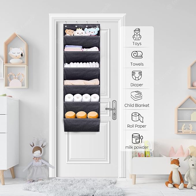 SLEEPING LAMB Over The Door Shoe Organizer for Closet with Large Deep Pockets, Narrow Shoe Rack for Door Hanging Boots Storage, Black - Image 7