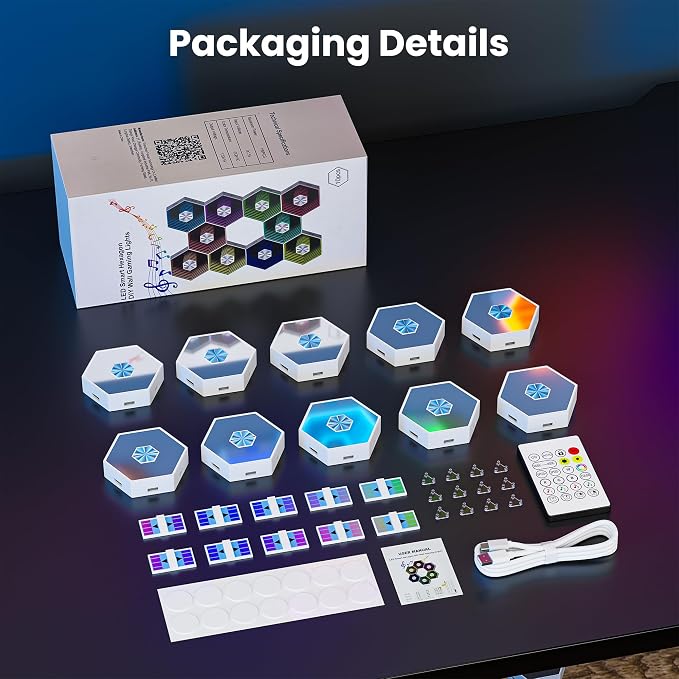 10 Pack Hexagon Led Lights, 90mm Smart Hexagon, Smart App RGB Gaming Led Light, with Remote Control & Music Sync Honeycomb Shape Hexagon Wall Lights for Bedroom, Living Room Wall - Image 8