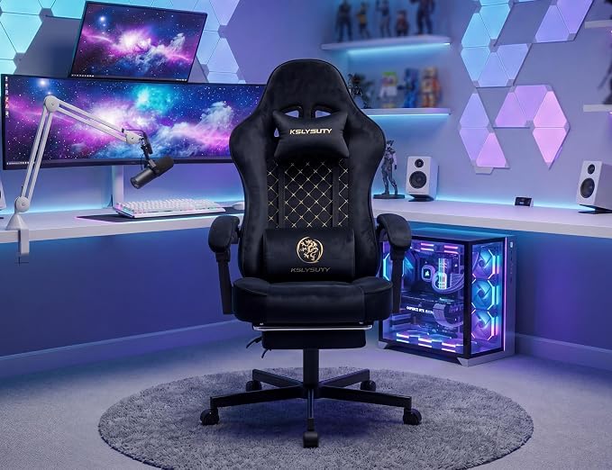 Office Desk Computer Gaming Chair for Adults, Ergonomic High Back Gamer Chair with Massage and Pocket Spring Cushion, Swivel Comfy Video Game Chairs with Footrest and Lumbar Support (Black Fabric) - Image 9