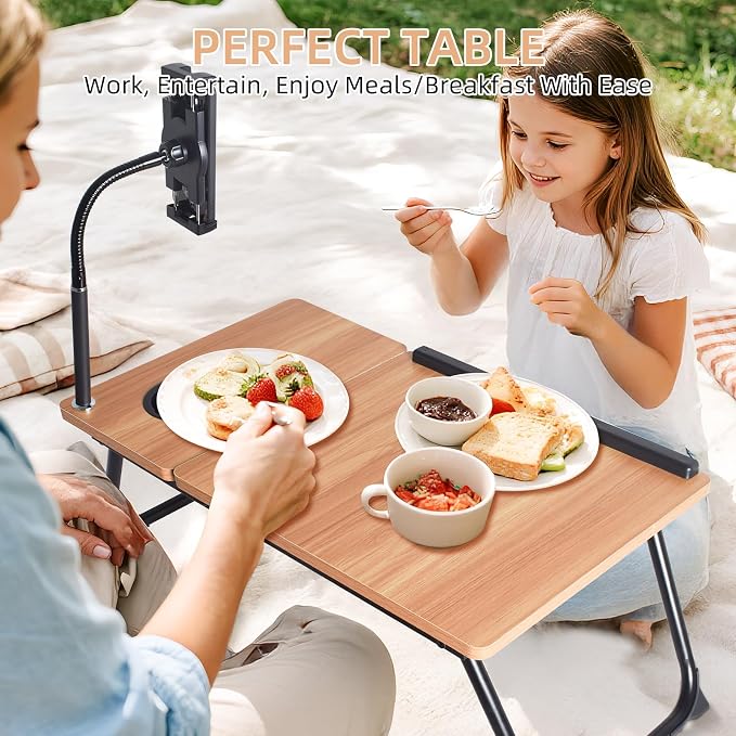 wishacc Lap Desk for Bed, Laptop Desk with Adjustable Tablet Stand, Sturdy Metal Frame Bed Desk, Foldable Laptop Bed Tray Table for Adults Couch Sofa, Portable Lap Desk for Laptop & Phone Slot - Image 3