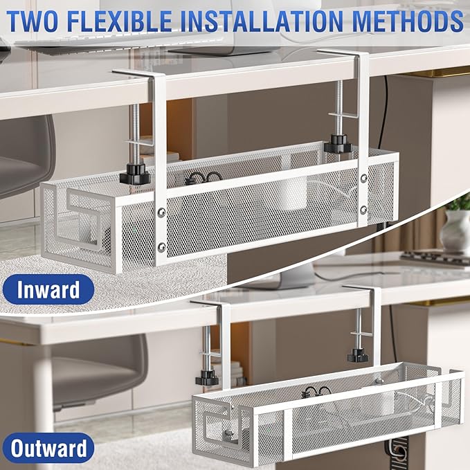 Under Desk Cable Management Tray, 15.75" No Drill Cable Management White, - Image 7