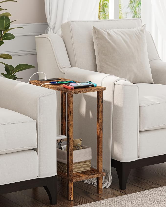 TUTOTAK Narrow Side Table, 2-Tier Small End Table with Charging Station - Image 4