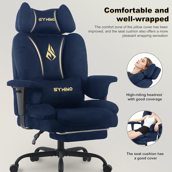 Symino Ergonomic Gaming Chair with Footrest – Office Gaming Chair Reclining 90-155° with Adjustable Armrests – Adults up to 130 kg - Image 7