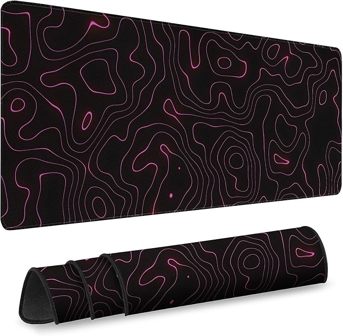 Gaming Desk Mat with Silky Smooth Surface & Exquisite Patterns,31.5x11.8 Inches Large-Sized Mouse Pad, Perfect for Extended Gaming,Work,and Home Office Decor (Red Topographic Lines) by Unknown