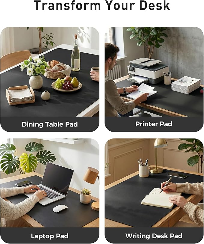 Aothia Faux Leather Desk Mat - Large Mouse Pad, Non-Slip PU Leather Blotter, Waterproof Writing Surface for Office and Home (Black, 42" x 17") - Image 6