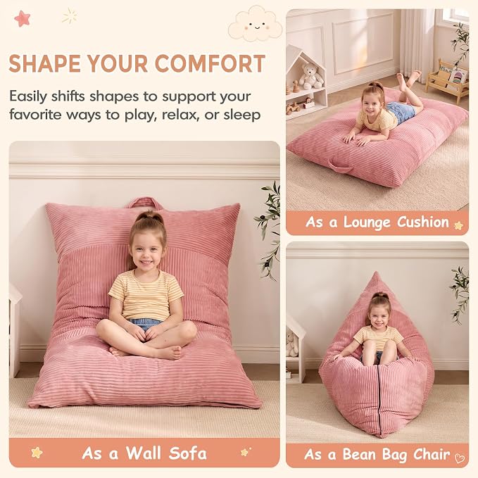 HUGHEAVEN Comfy 3-in-1 Kids Bean Bag Chair, Removable Cover Floor Chair | Convertible chair folds from bean bag to lounger. High-density foam floor couch & sofa, perfect for gaming or reading nook. - Image 3