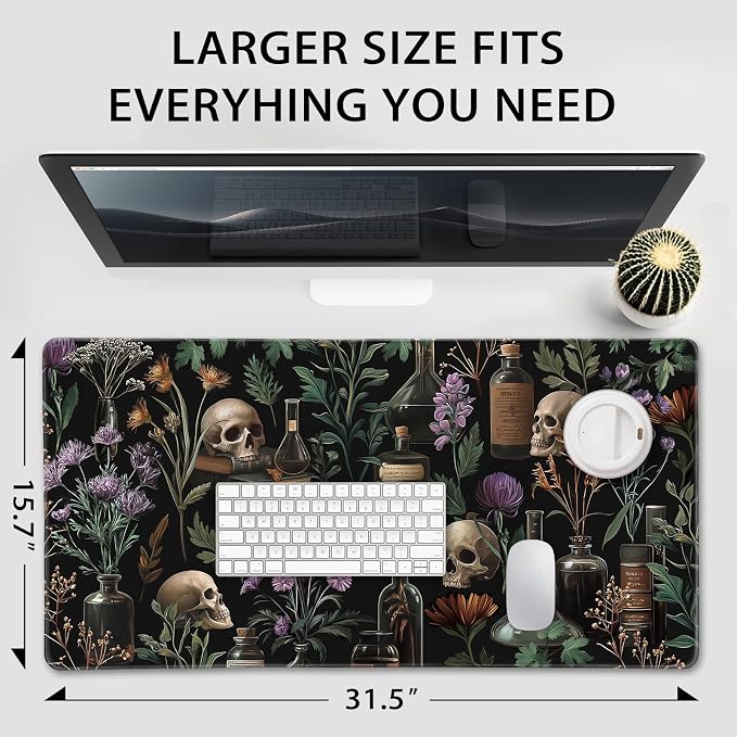 Goth Floral Mystical Large Gaming Mouse Pad Desk Mat 31.5"x15.7" | Extended Mousepad, Non-Slip Rubber Base , Stitched Edges, for Computer/Laptop/Office/Home - Image 4