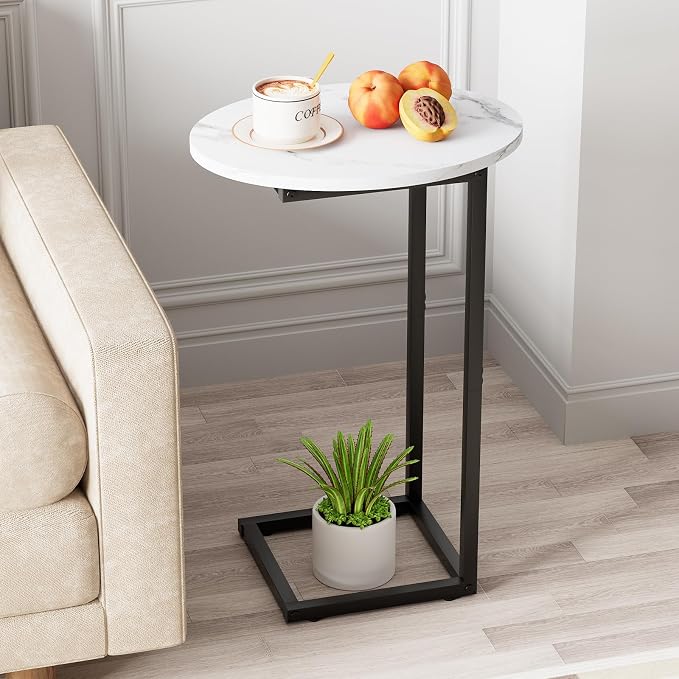 C Shaped End Table, Oval Side Tables on Couch, Black by Katrawu