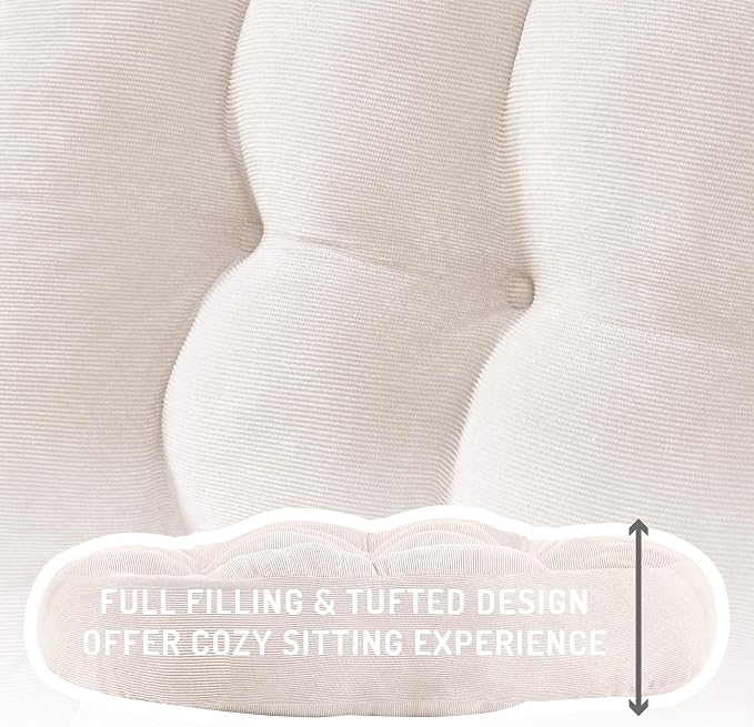 Meditation Cushions Set of 2, Large Floor Pillow for Adults, 22 Inch Round | Reading nook use, Zen relaxation, Tatami seating, Corduroy cover, 3.5 in thick, Shredded memory foam fill, Beige yoga pad - Image 4