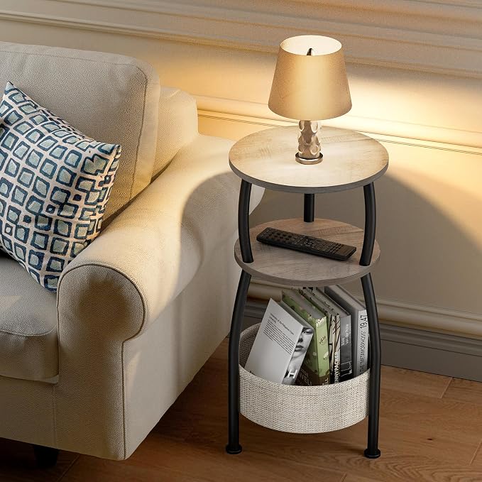 Round Side Table for Living Room with Storage Basket, 11.81in - Image 8