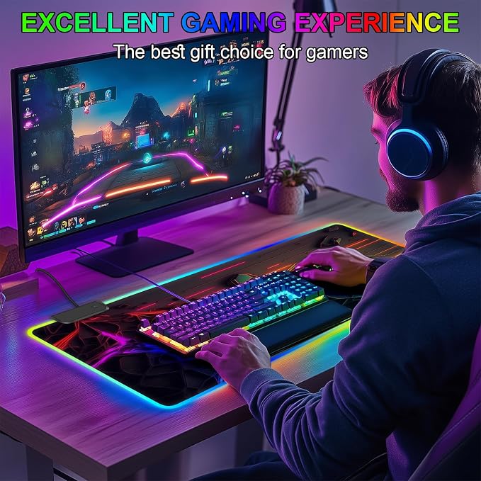 RGB Mouse Pad, Gaming Mousepad with 13 LED Light Modes | 31.5X11.8inch Large Mouse Mat, Gaming Mats for Desk with Non-Slip Rubber Base, Model-B - Image 7