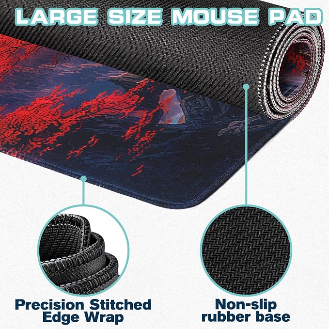 Mouse Pad Gaming - Desk Mat for Keyboard and Mouse - Japanese Red Cherry Blossoms Large Mouse Pads for Desk, Anime Gaming Mousepad (31.5" X 11.8") with Non-Slip Base for Game, Office and Home - Image 2