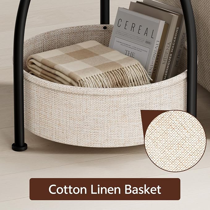 Round Side Table with Storage Basket for Living Room Rustic Brown - Image 8