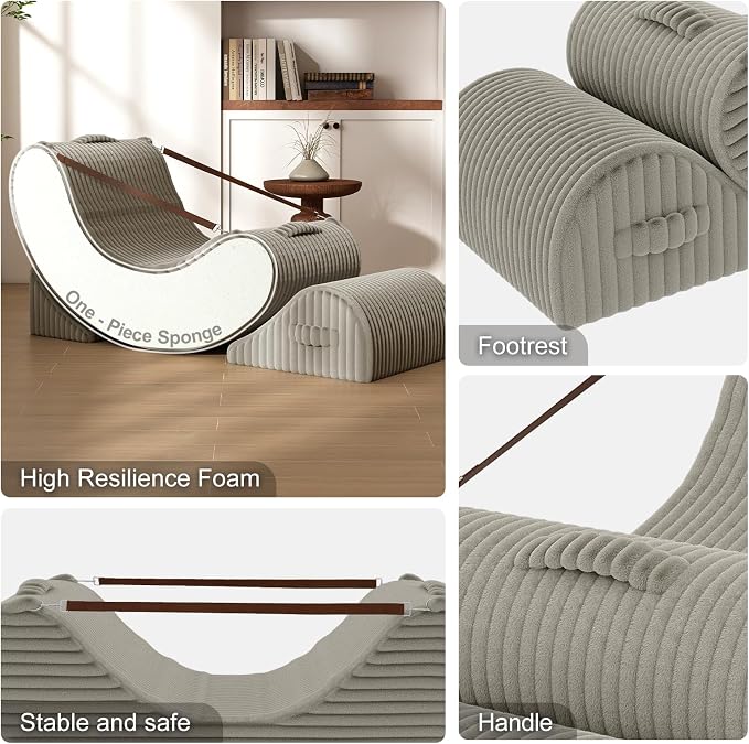Quiet Rocking Chair, 3-in-1 Adjustable Boneless Floor Recliner for Adults | Zero Gravity Comfort as a Rocker, Chaise Lounger or Floor Seat, with Faux Fur Washable Cover for Reading, Nursing or Gaming - Image 6